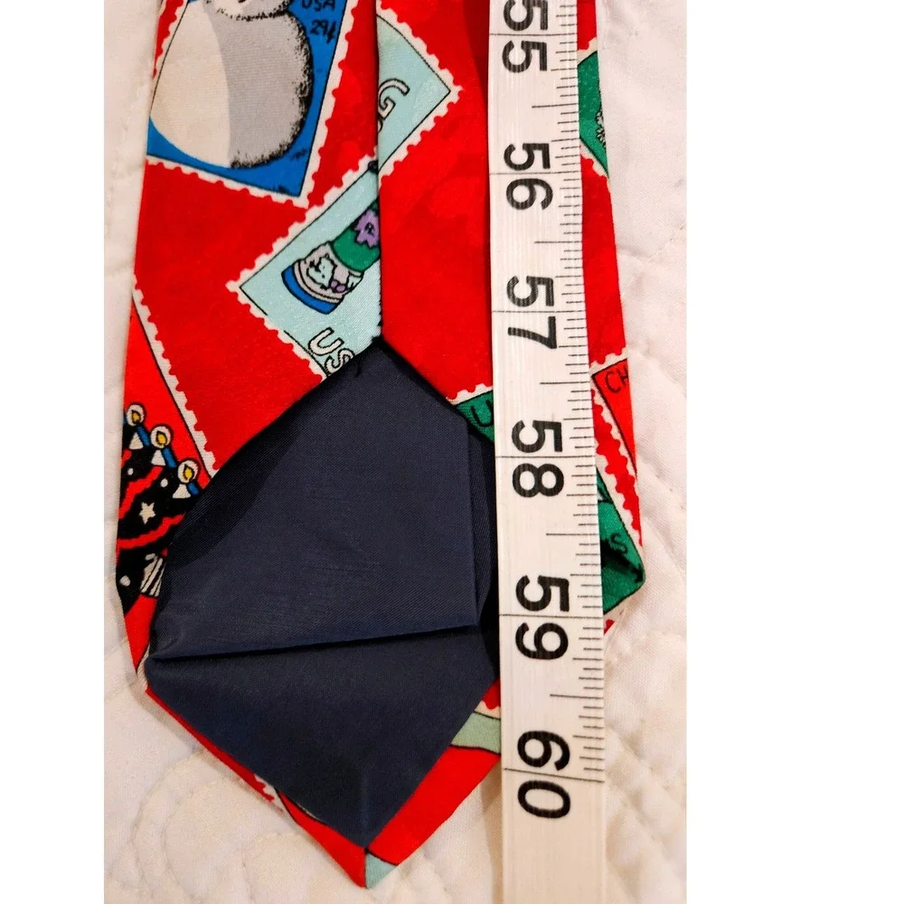 Vintage‎ Company B Mens Christmas Postage Stamp Silk Look Red Holiday Necktie
